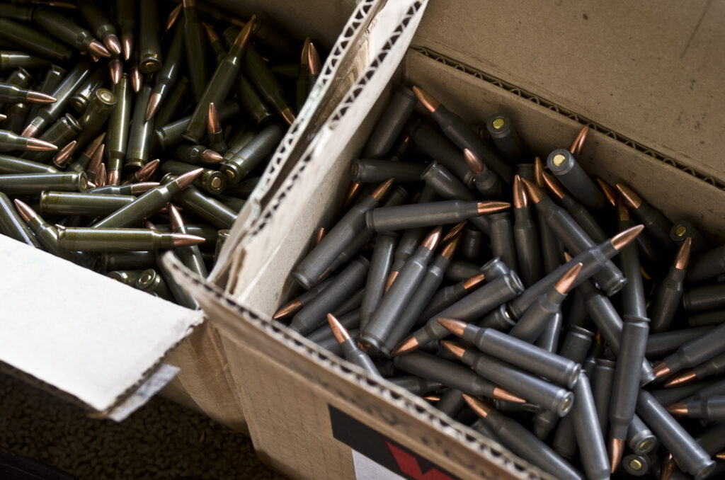 brass vs. steel cartridges piled up.